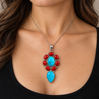Turquoise and Coral| 925 Sterling Silver