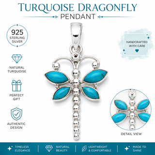 Dragon Fly Turquoise Pendant 925 Sterling Silver