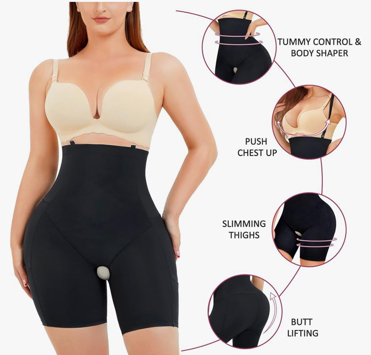 Sleeveless Knee Length Shapewear Braless Wide Shoulder Straps Butt-lifting  Bodysuit For Women Tummy Control