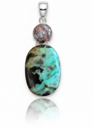 Rutilated Quartz and Green Opal Pendant