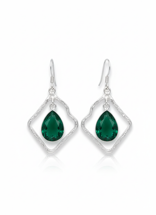 Emerald Teardrop and Diamond Frame Earrings