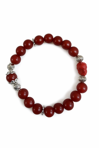 Matte Red Agate Bracelet with Red cinnabar Buddha Spacer