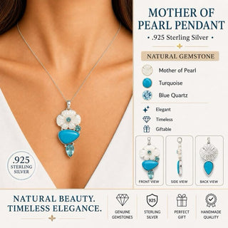 Mother of Pearl, Turquoise &  Blue Topaz Statement Pendant