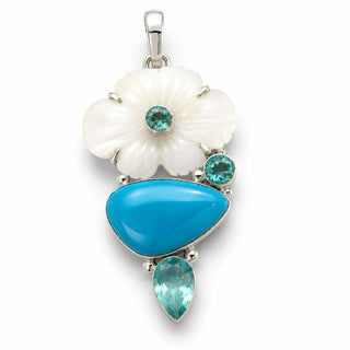 Mother of Pearl, Turquoise &  Blue Topaz Statement Pendant