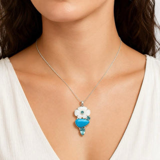 Mother of Pearl, Turquoise &  Blue Topaz Statement Pendant