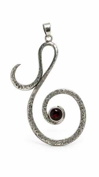 Hammered Silver & Garnet Pendant