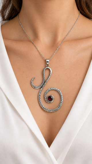 Hammered Silver & Garnet Pendant
