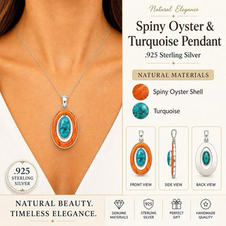 Spiny Oyster and Turquoise Oval Pendant