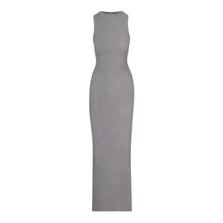 Ribbed High-Neck Sleeveless Long Dress